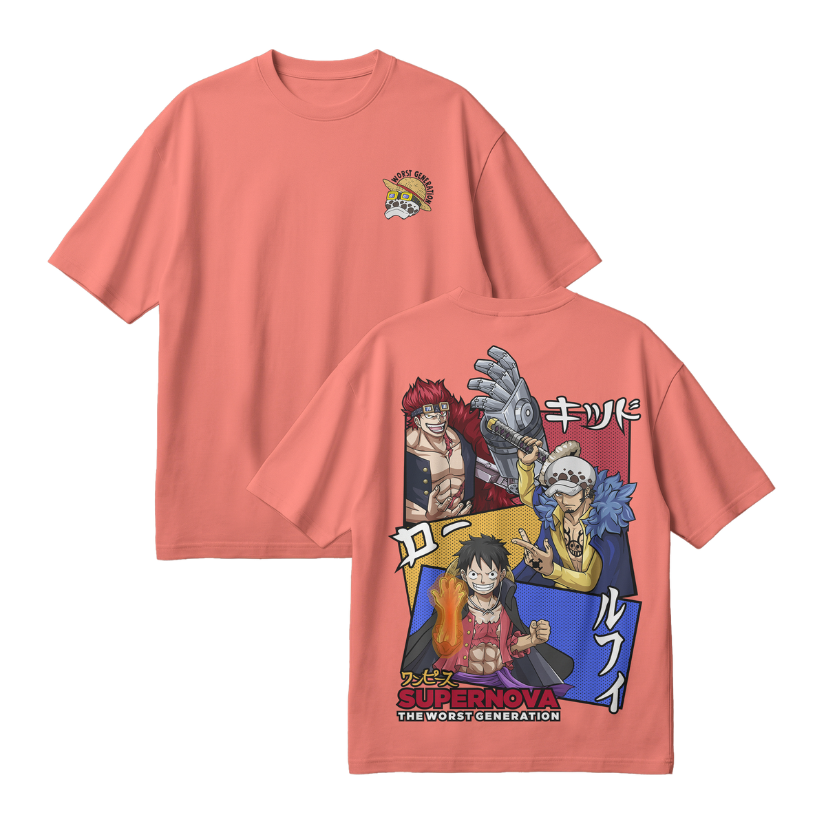 Anime One Piece Supernova The Worst Generation Oversized T-Shirt - RZM007
