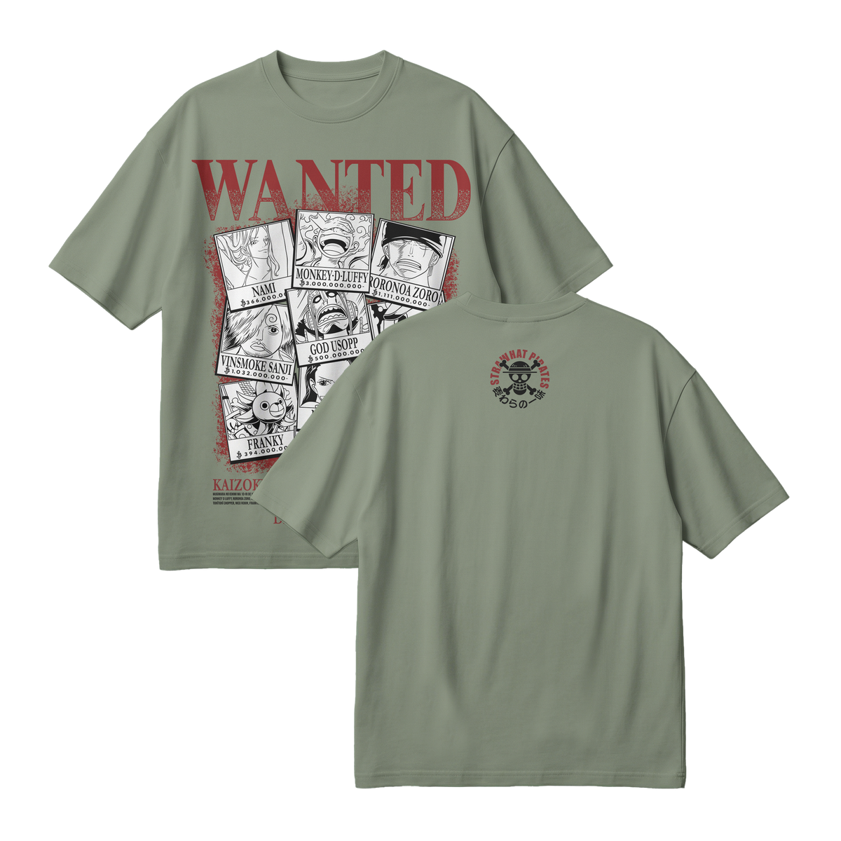 Anime One Piece Wanted Mugiwara Crew Oversized T-Shirt - RZM008