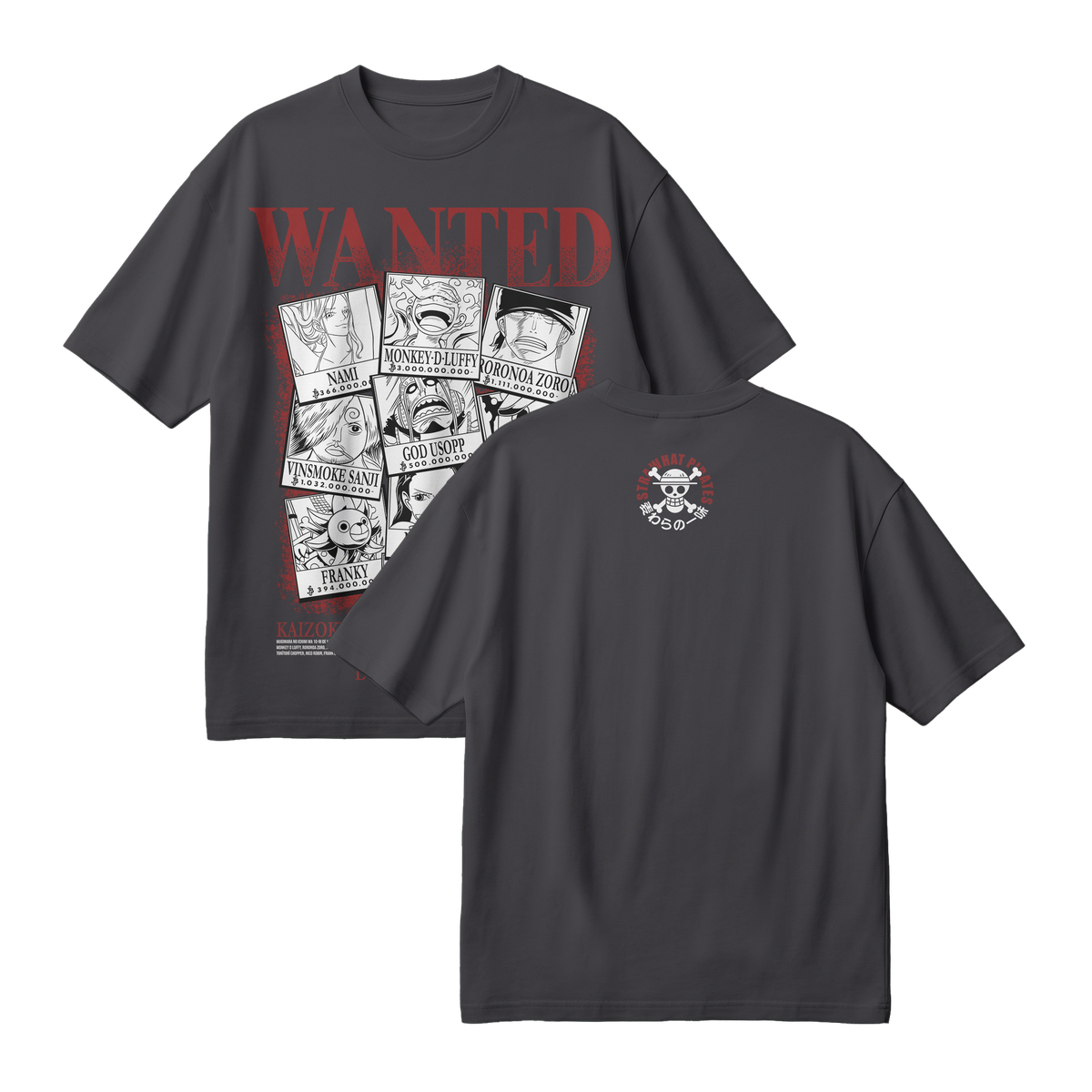 Anime One Piece Wanted Mugiwara Crew Oversized T-Shirt - RZM008