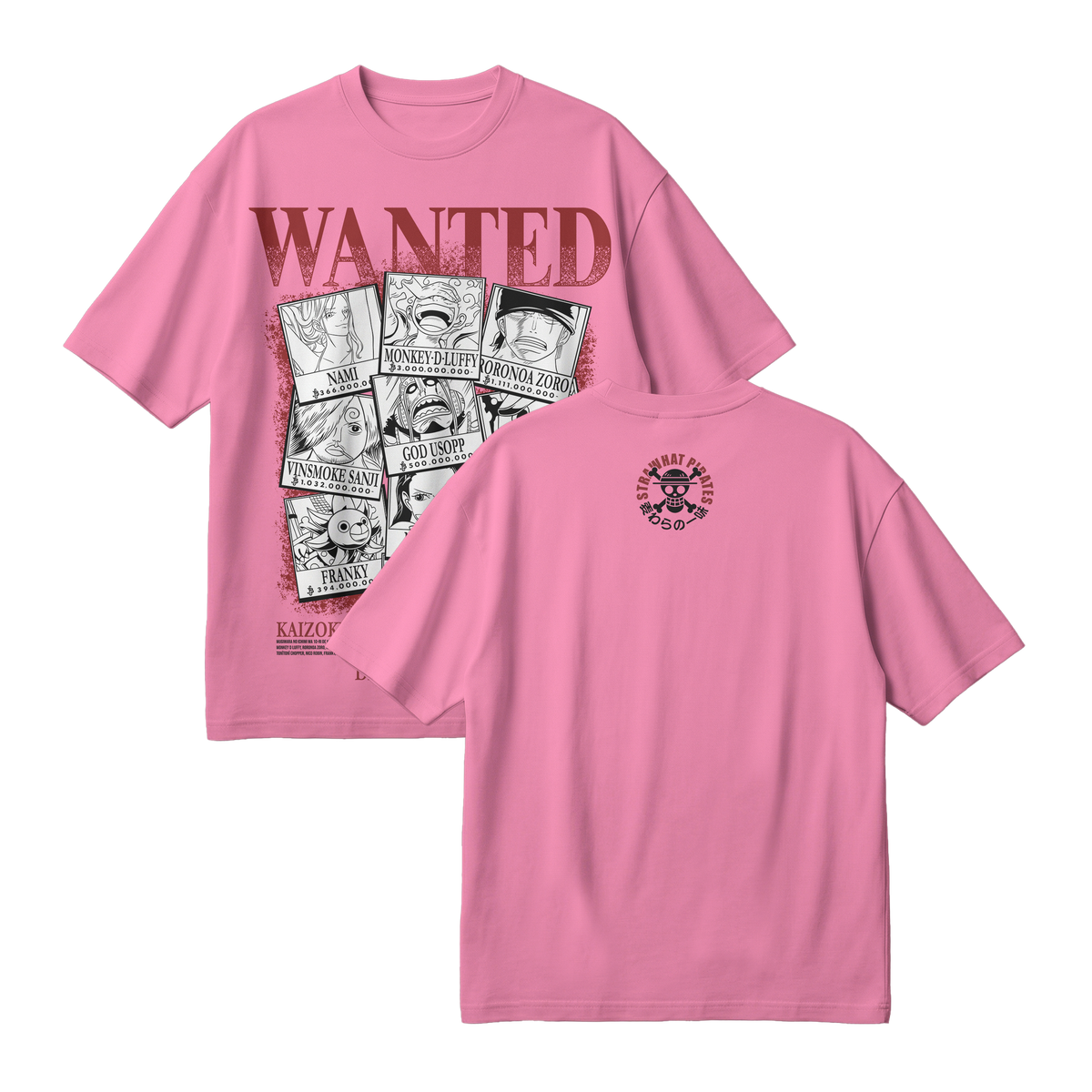 Anime One Piece Wanted Mugiwara Crew Oversized T-Shirt - RZM008