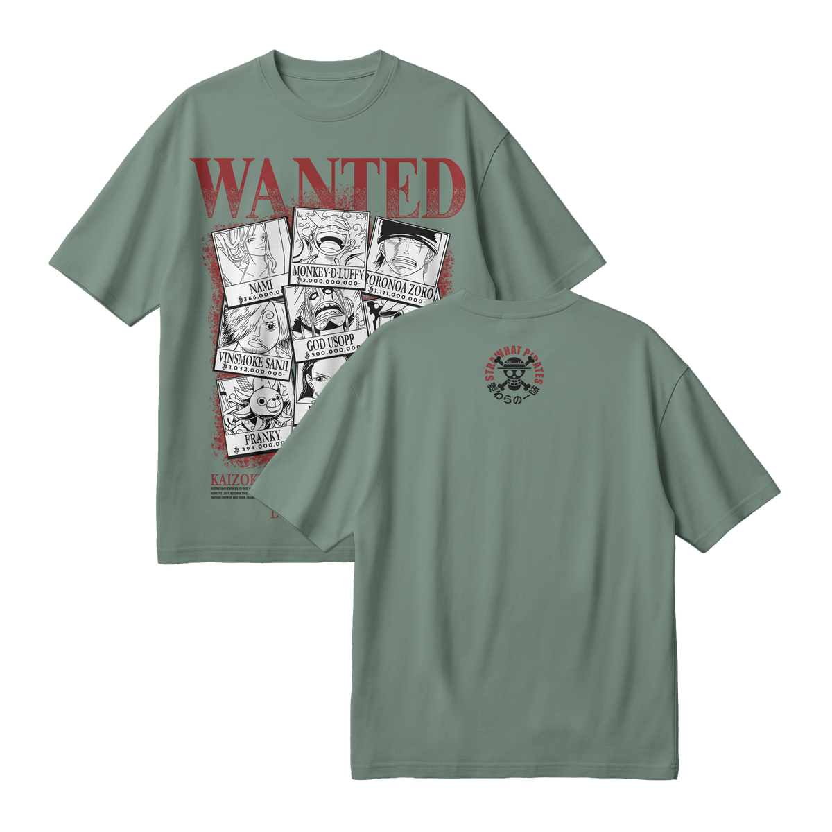 Anime One Piece Wanted Mugiwara Crew Oversized T-Shirt - RZM008
