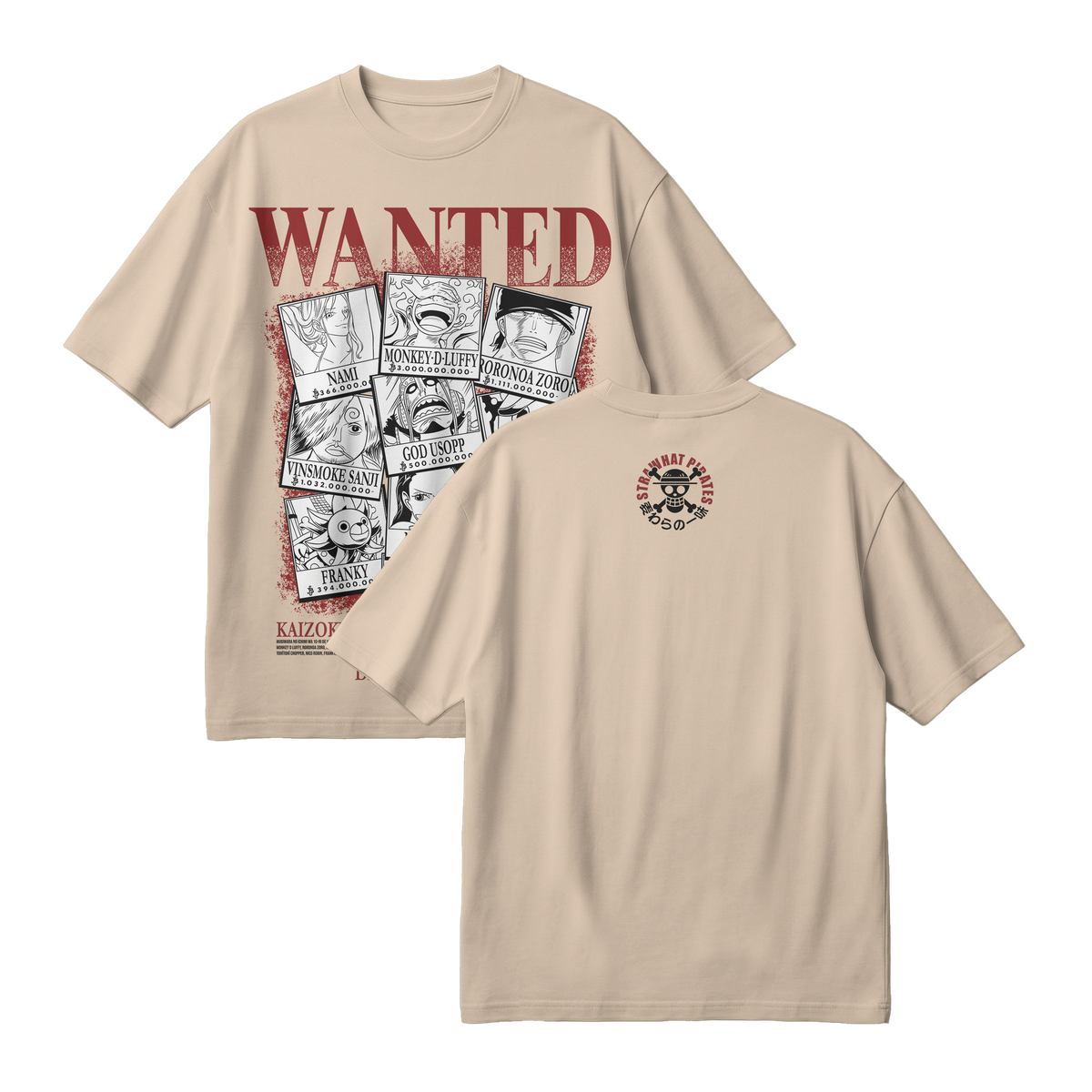 Anime One Piece Wanted Mugiwara Crew Oversized T-Shirt - RZM008
