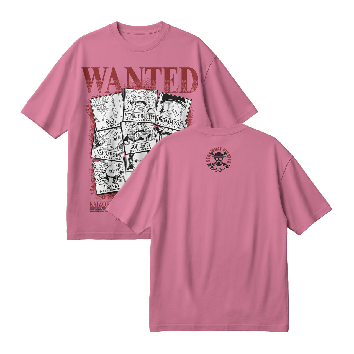 Anime One Piece Wanted Mugiwara Crew Oversized T-Shirt - RZM008