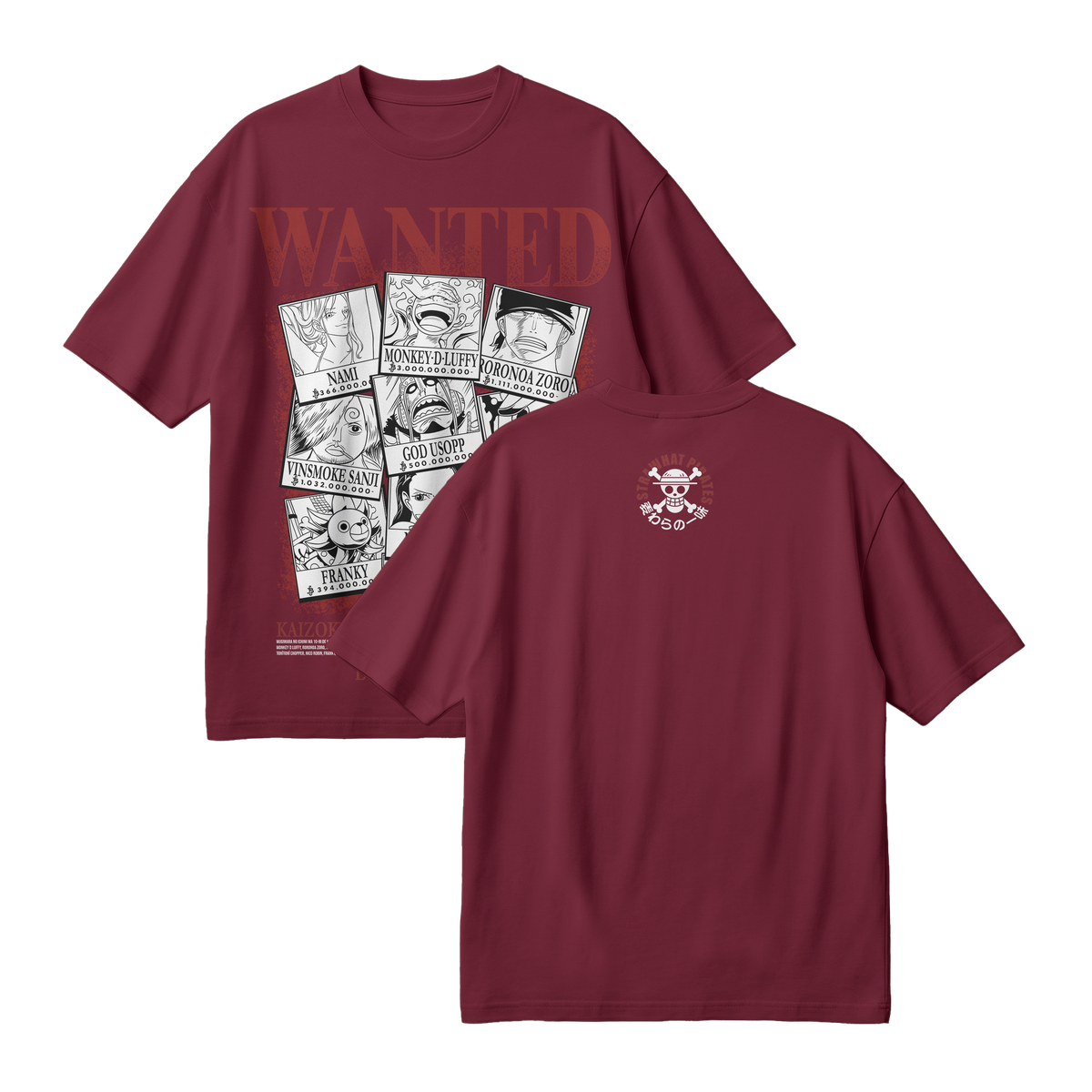 Anime One Piece Wanted Mugiwara Crew Oversized T-Shirt - RZM008
