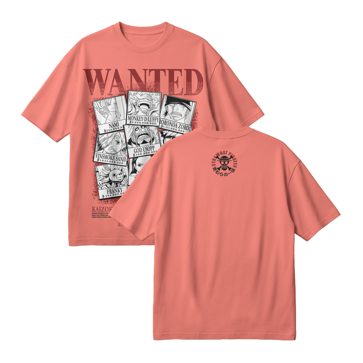 Anime One Piece Wanted Mugiwara Crew Oversized T-Shirt - RZM008