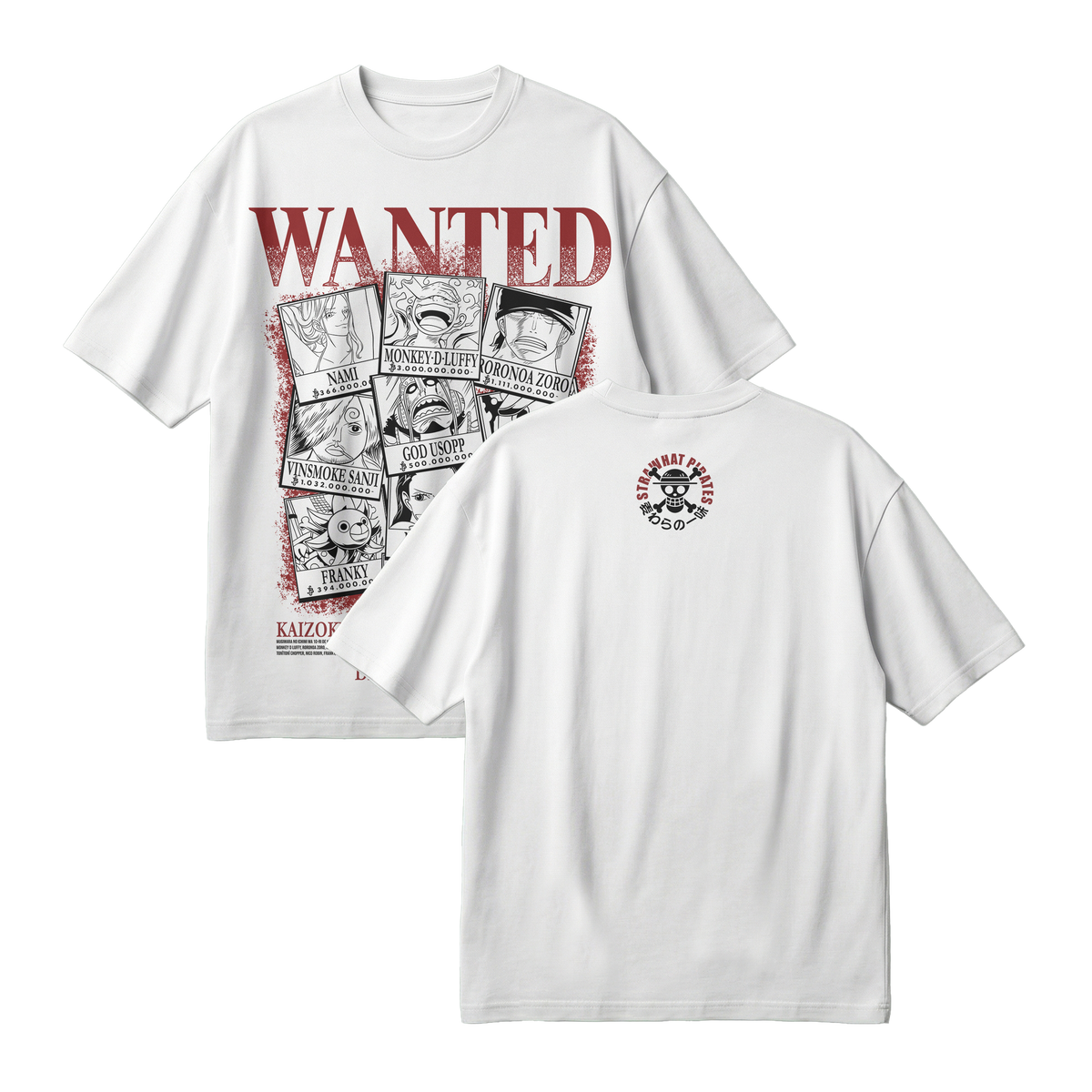Anime One Piece Wanted Mugiwara Crew Oversized T-Shirt - RZM008