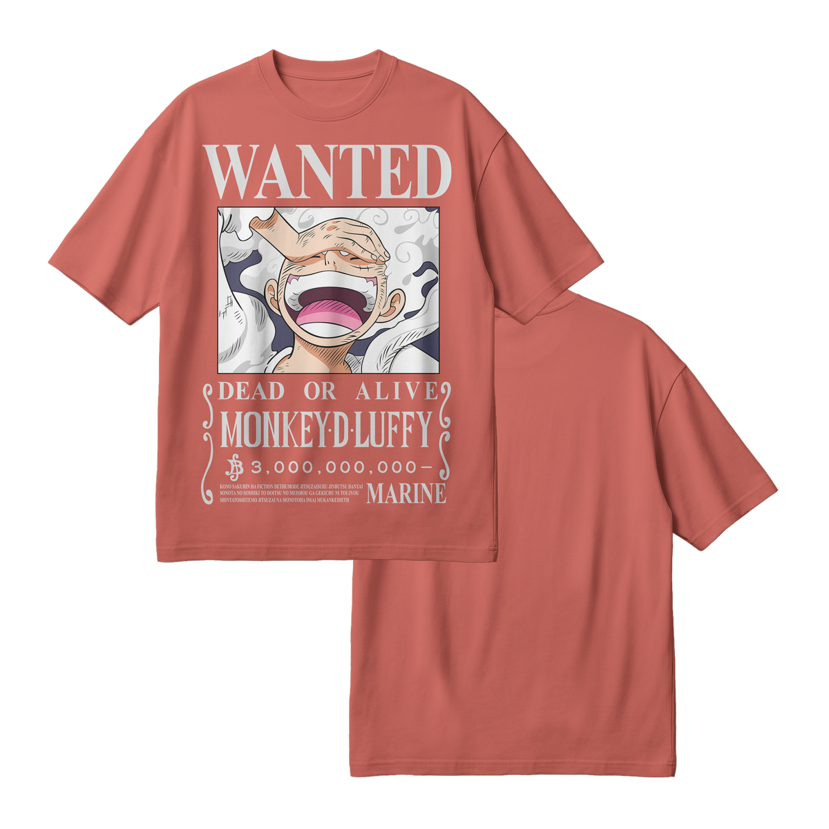 Anime One Piece Wanted Monkey D. Luffy Gear 5 Oversized T-Shirt - RZM012