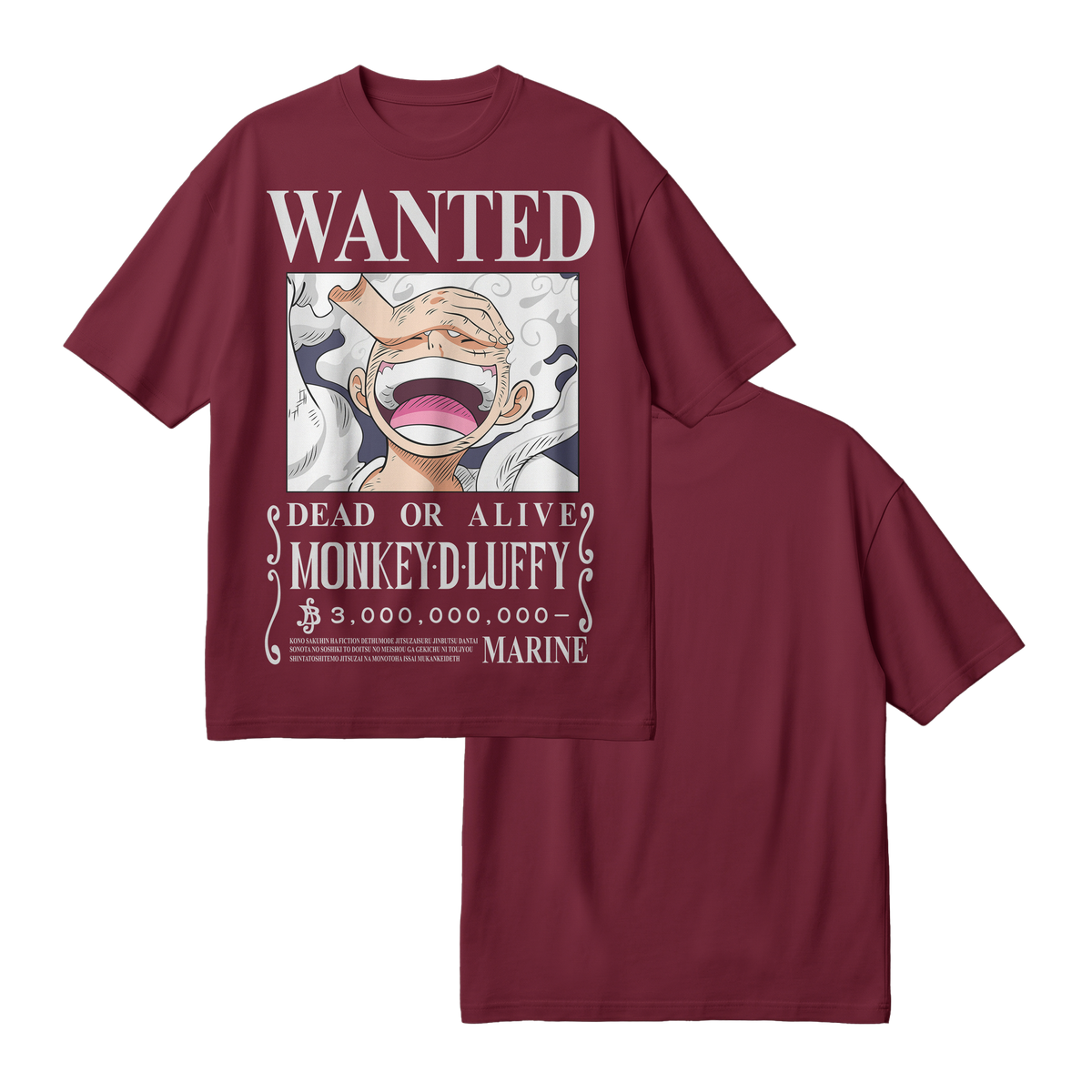 Anime One Piece Wanted Monkey D. Luffy Gear 5 Oversized T-Shirt - RZM012