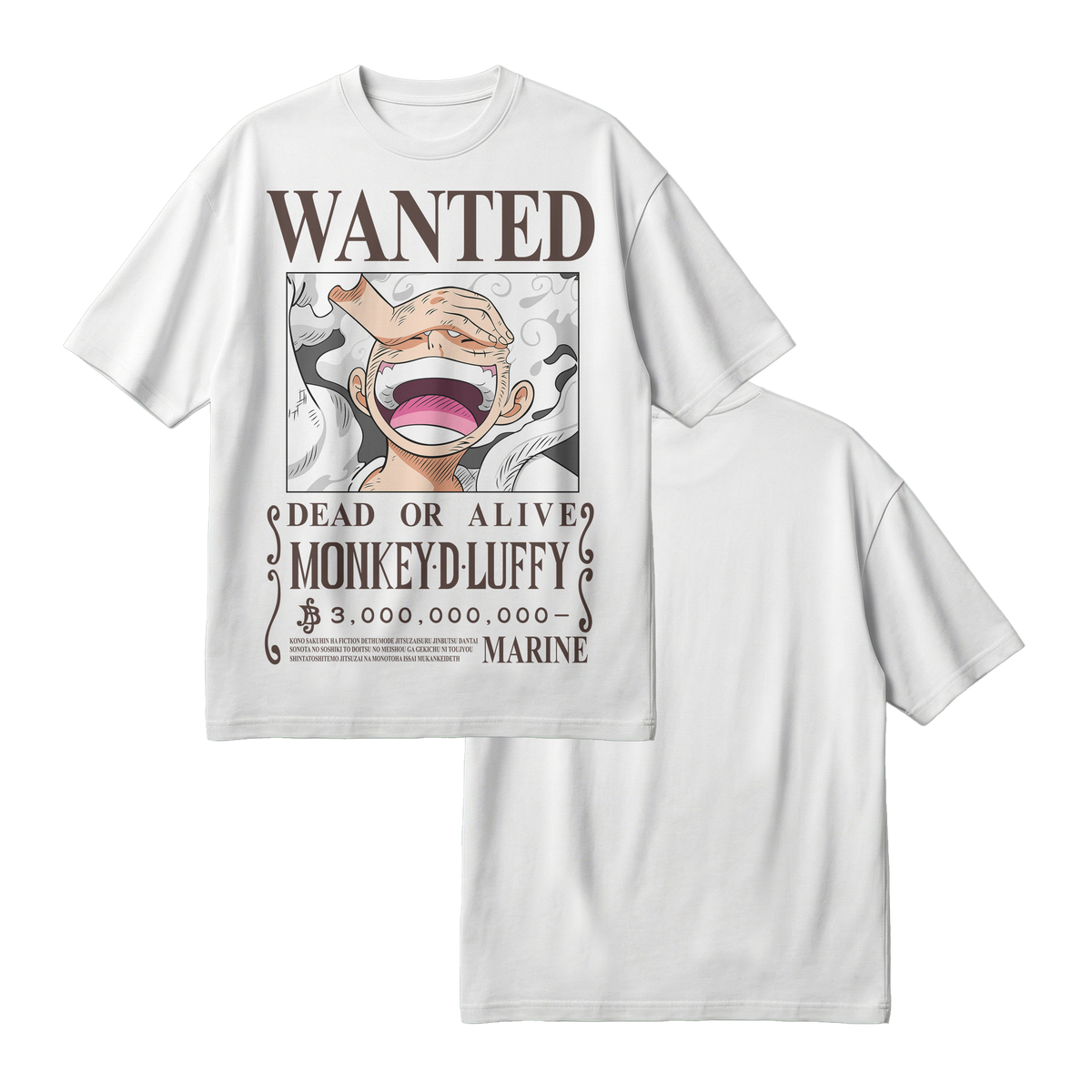 Anime One Piece Wanted Monkey D. Luffy Gear 5 Oversized T-Shirt - RZM012