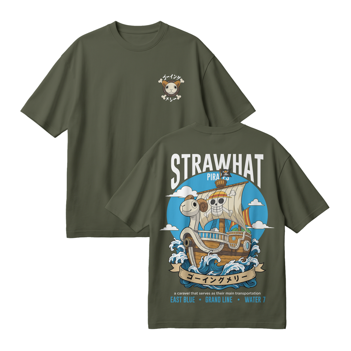 Anime One Piece Straw Hat Pirates Thousand Sunny Journey Oversized T-Shirt - RZM017