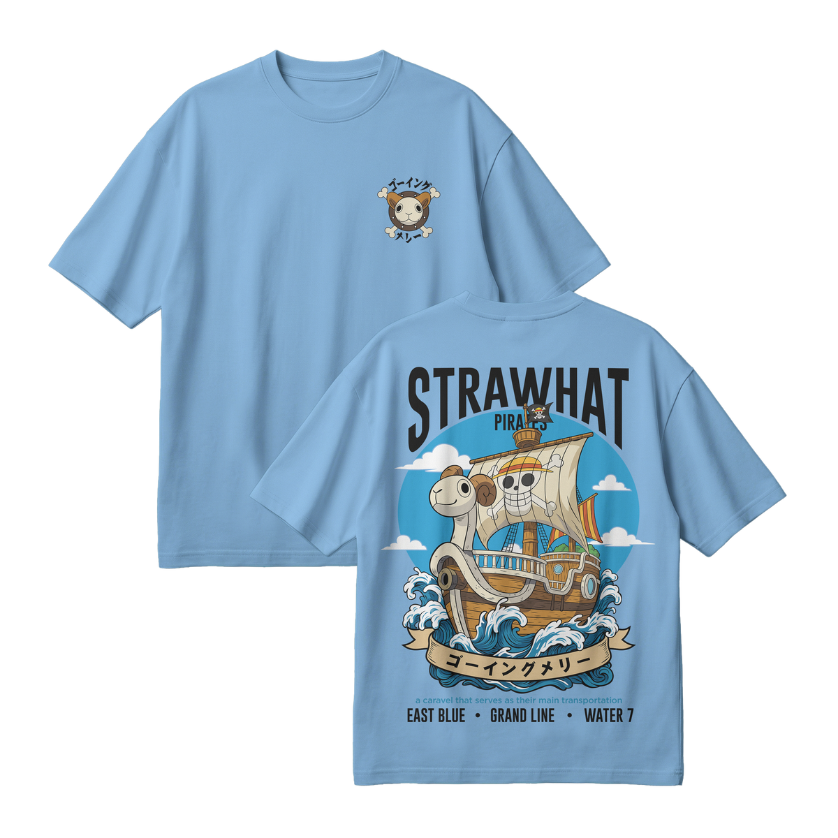 Anime One Piece Straw Hat Pirates Thousand Sunny Journey Oversized T-Shirt - RZM017