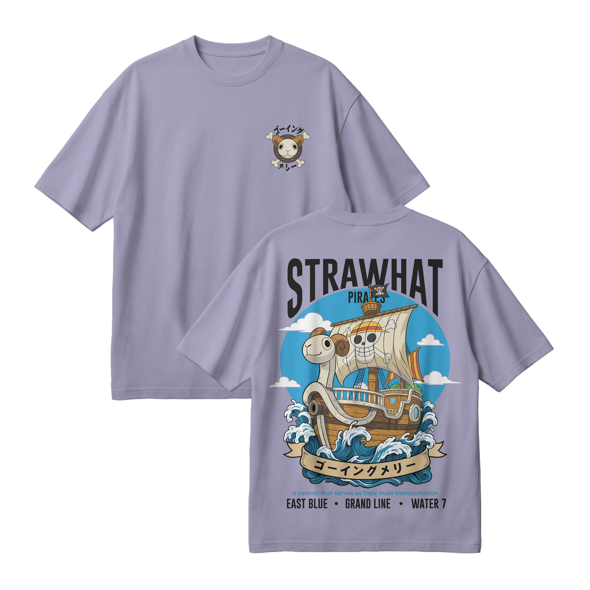 Anime One Piece Straw Hat Pirates Thousand Sunny Journey Oversized T-Shirt - RZM017