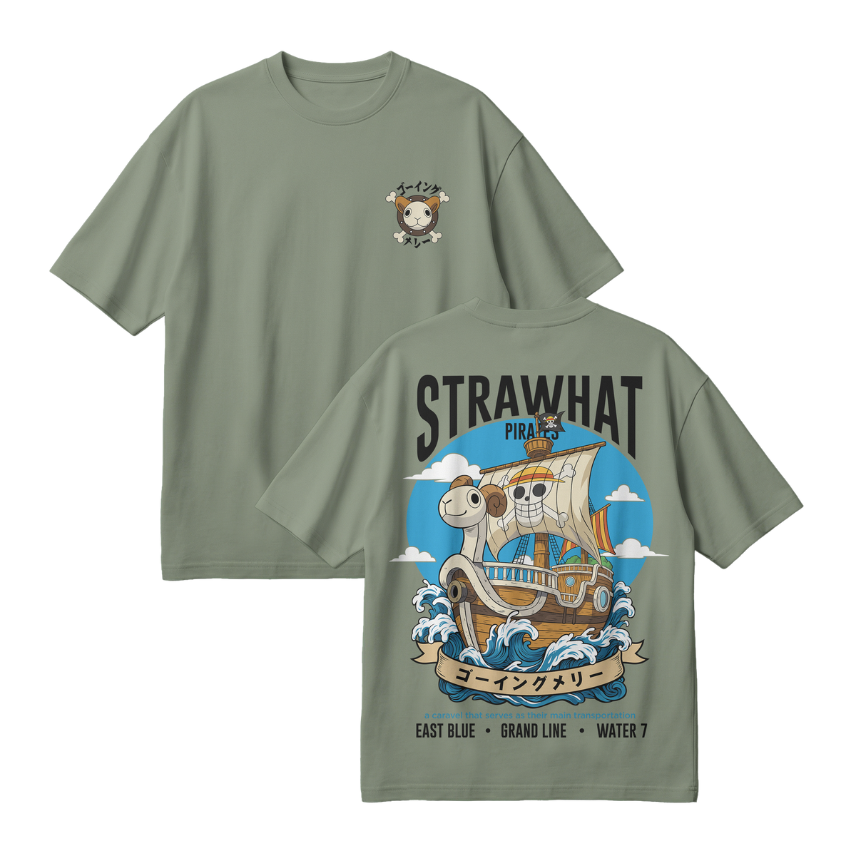 Anime One Piece Straw Hat Pirates Thousand Sunny Journey Oversized T-Shirt - RZM017