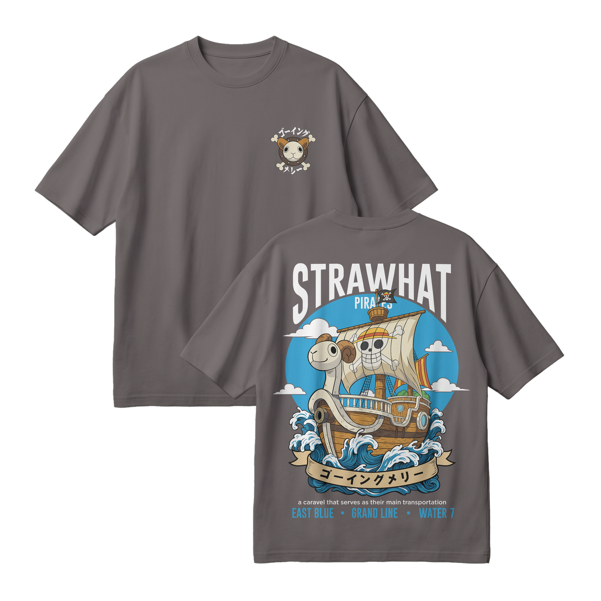 Anime One Piece Straw Hat Pirates Thousand Sunny Journey Oversized T-Shirt - RZM017