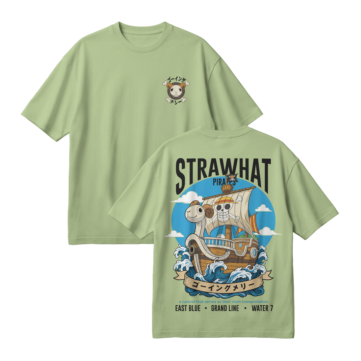 Anime One Piece Straw Hat Pirates Thousand Sunny Journey Oversized T-Shirt - RZM017