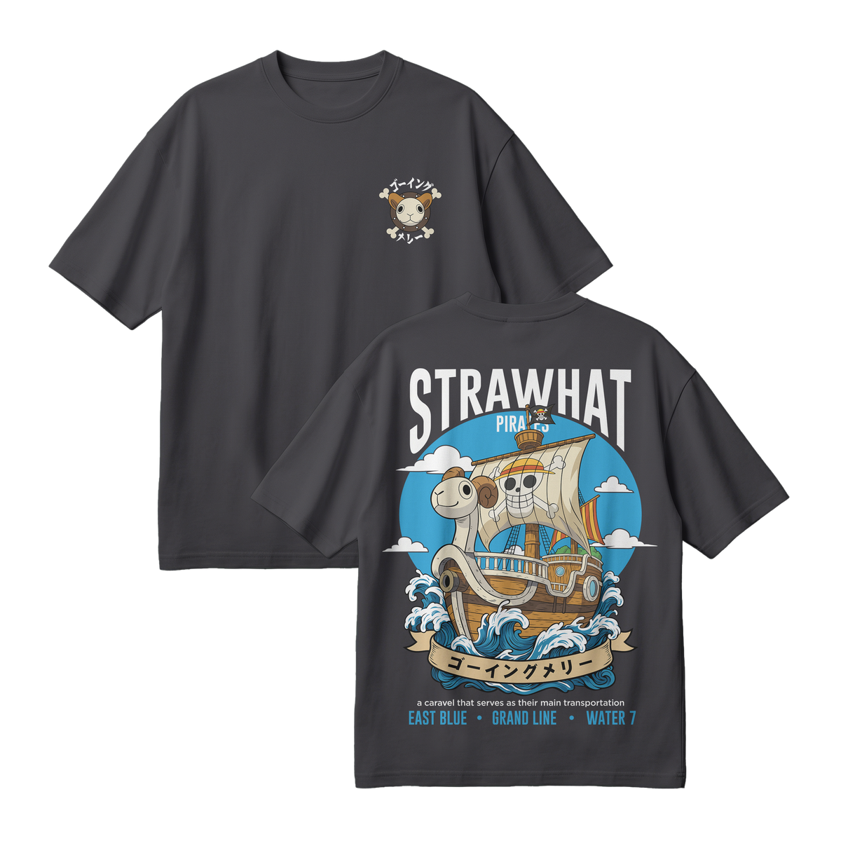 Anime One Piece Straw Hat Pirates Thousand Sunny Journey Oversized T-Shirt - RZM017