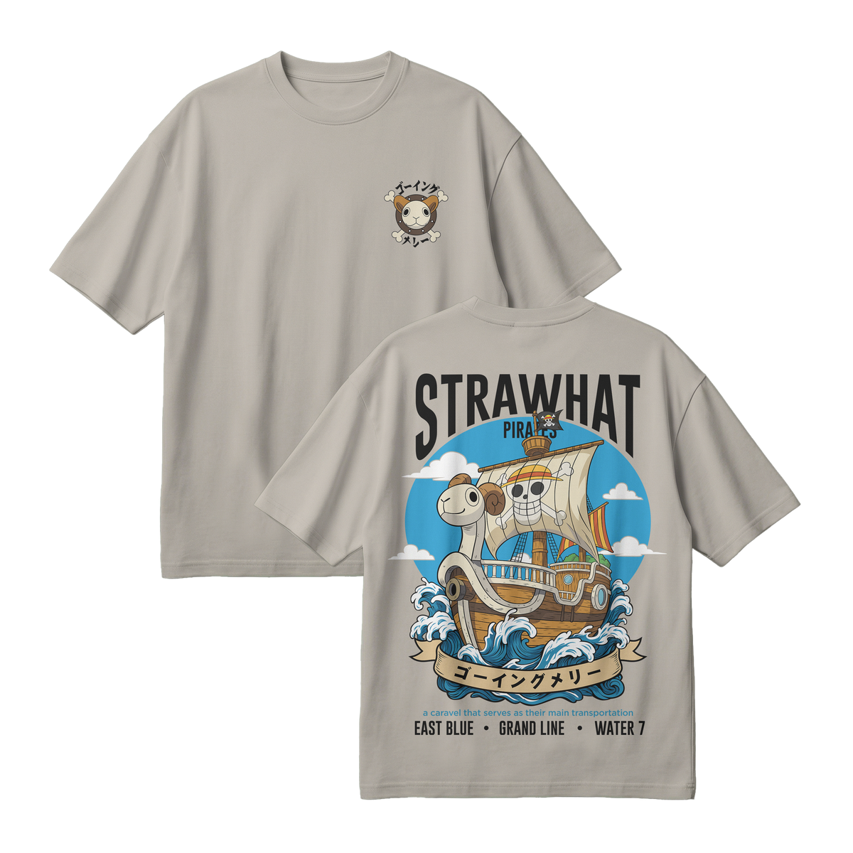 Anime One Piece Straw Hat Pirates Thousand Sunny Journey Oversized T-Shirt - RZM017