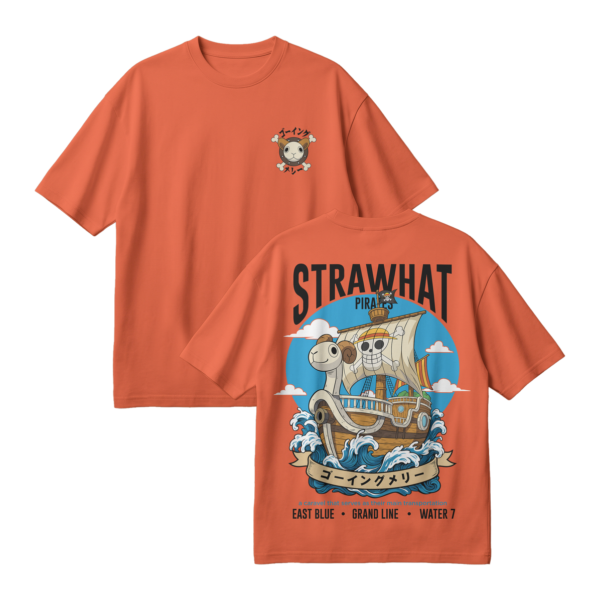 Anime One Piece Straw Hat Pirates Thousand Sunny Journey Oversized T-Shirt - RZM017
