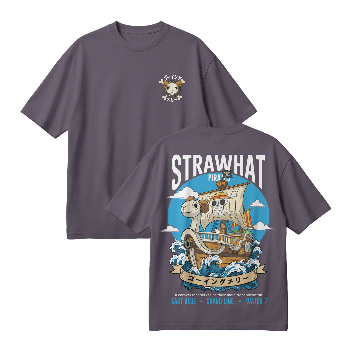 Anime One Piece Straw Hat Pirates Thousand Sunny Journey Oversized T-Shirt - RZM017