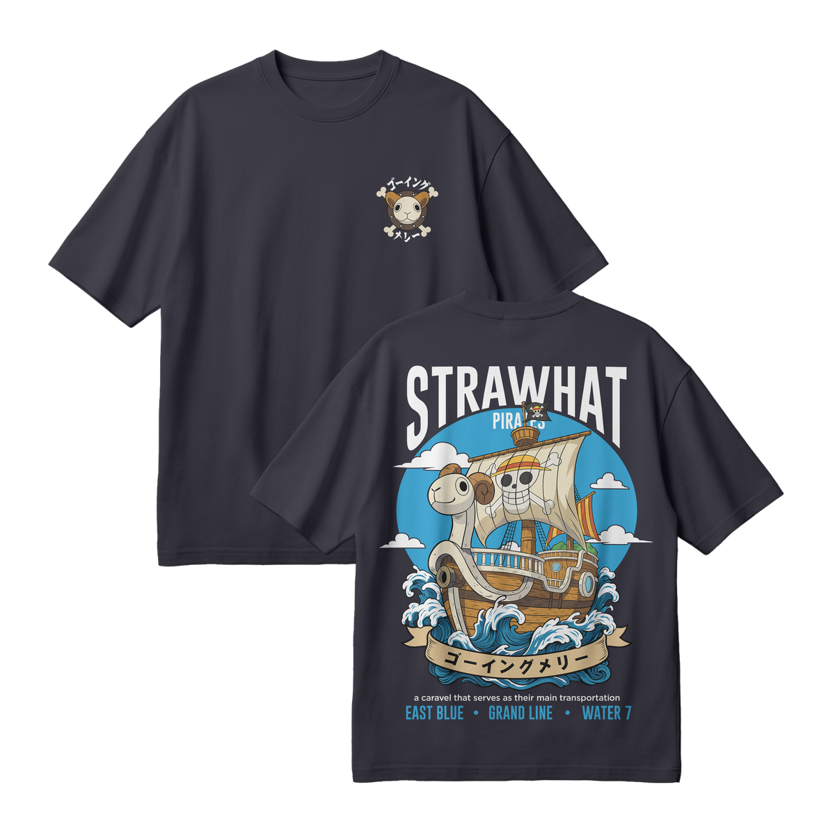 Anime One Piece Straw Hat Pirates Thousand Sunny Journey Oversized T-Shirt - RZM017