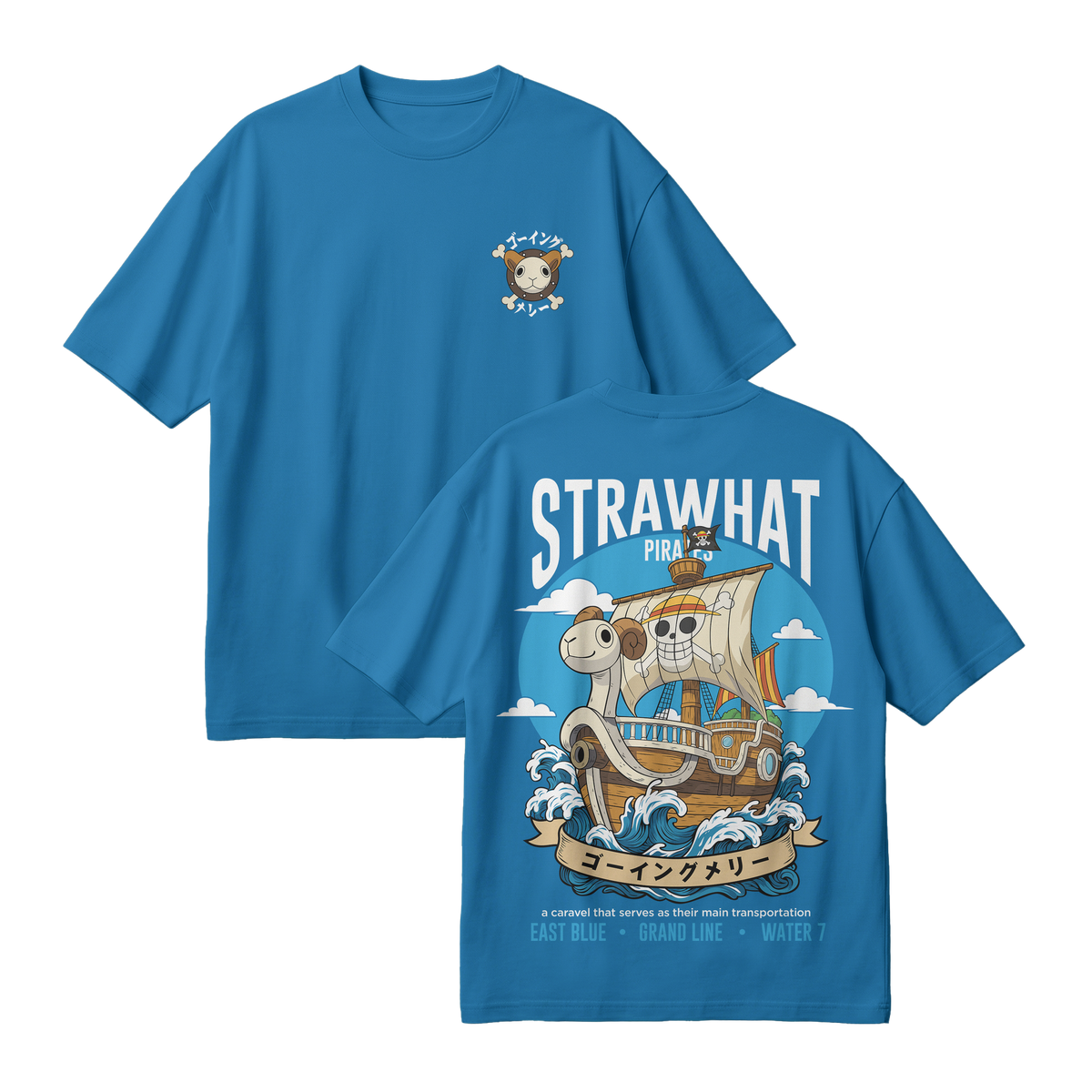 Anime One Piece Straw Hat Pirates Thousand Sunny Journey Oversized T-Shirt - RZM017