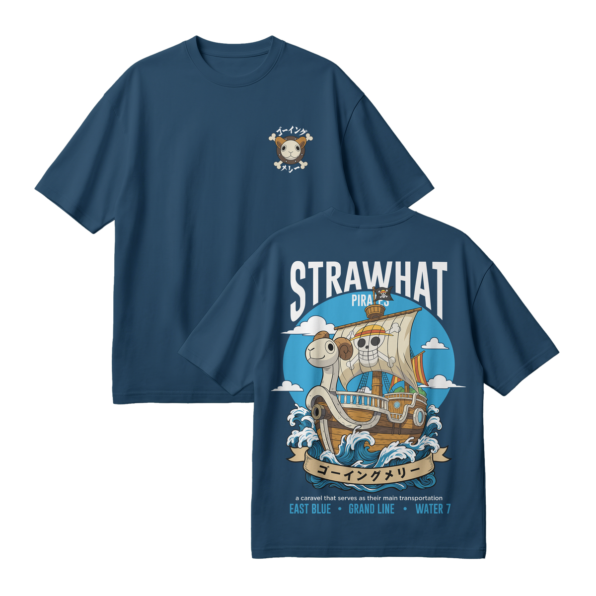 Anime One Piece Straw Hat Pirates Thousand Sunny Journey Oversized T-Shirt - RZM017