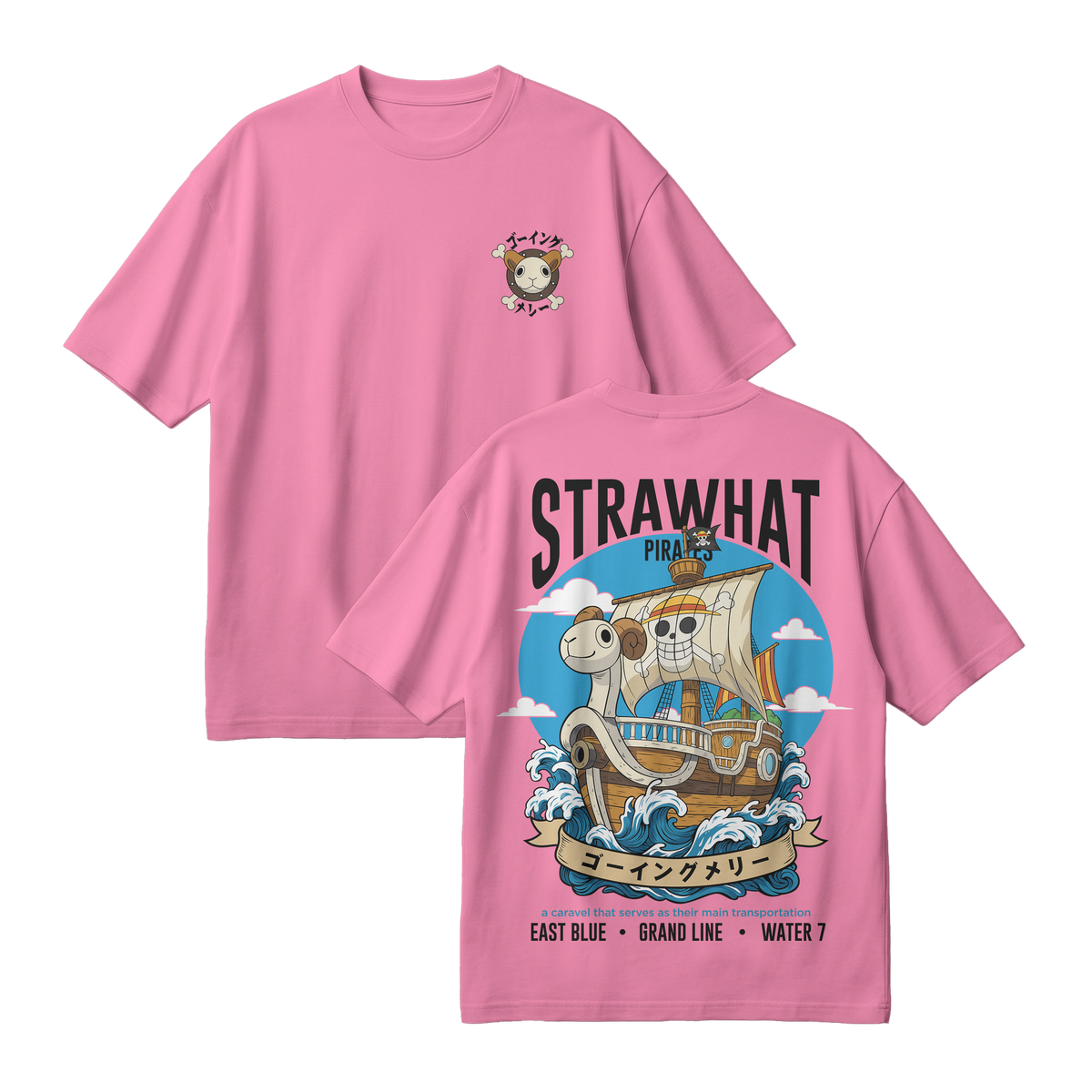 Anime One Piece Straw Hat Pirates Thousand Sunny Journey Oversized T-Shirt - RZM017