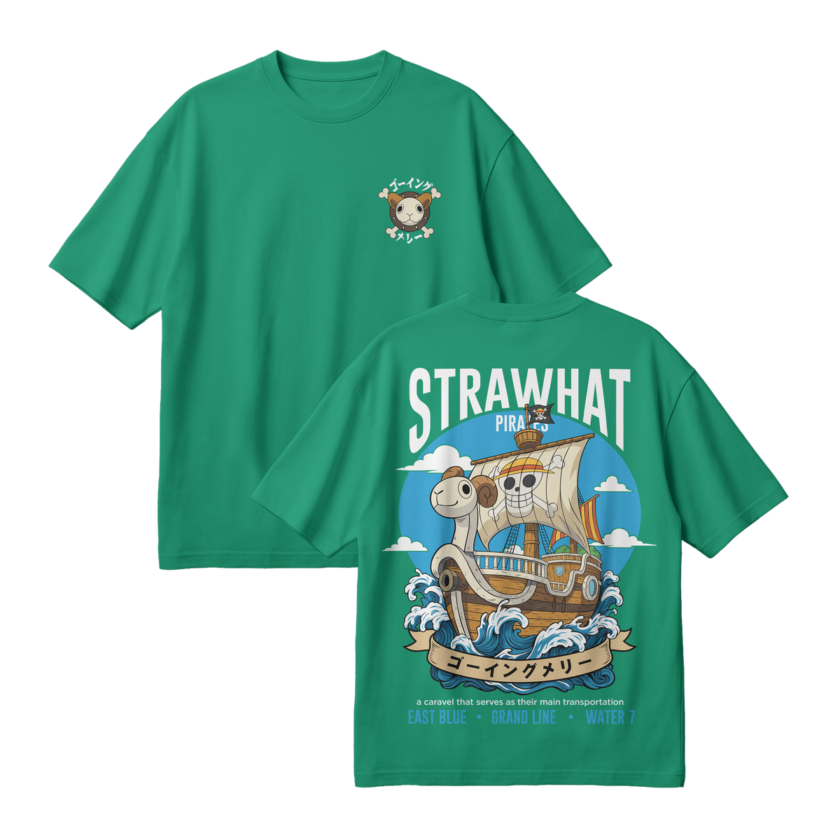 Anime One Piece Straw Hat Pirates Thousand Sunny Journey Oversized T-Shirt - RZM017
