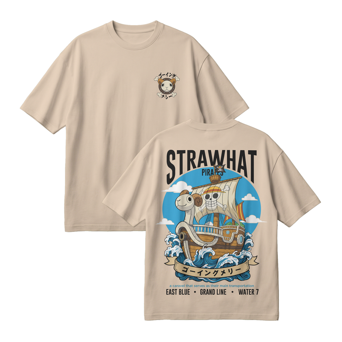 Anime One Piece Straw Hat Pirates Thousand Sunny Journey Oversized T-Shirt - RZM017