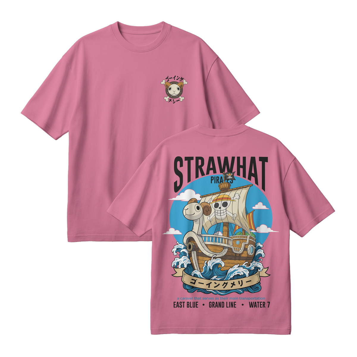 Anime One Piece Straw Hat Pirates Thousand Sunny Journey Oversized T-Shirt - RZM017