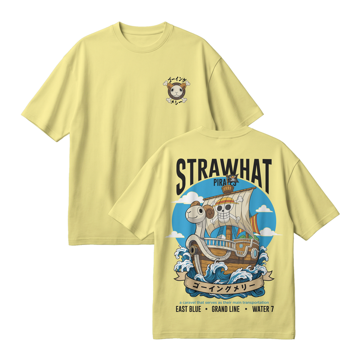 Anime One Piece Straw Hat Pirates Thousand Sunny Journey Oversized T-Shirt - RZM017