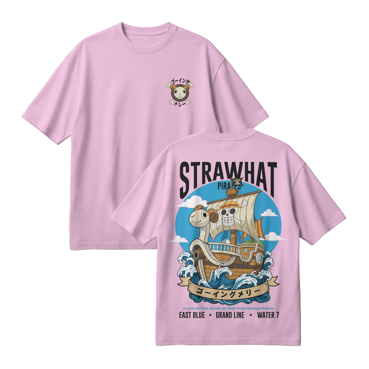 Anime One Piece Straw Hat Pirates Thousand Sunny Journey Oversized T-Shirt - RZM017