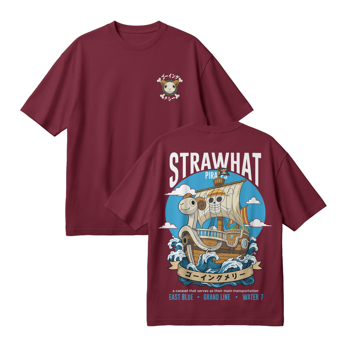 Anime One Piece Straw Hat Pirates Thousand Sunny Journey Oversized T-Shirt - RZM017