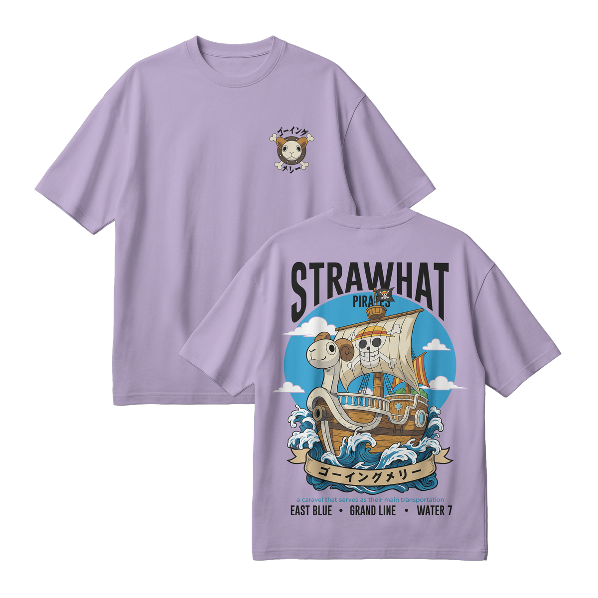 Anime One Piece Straw Hat Pirates Thousand Sunny Journey Oversized T-Shirt - RZM017