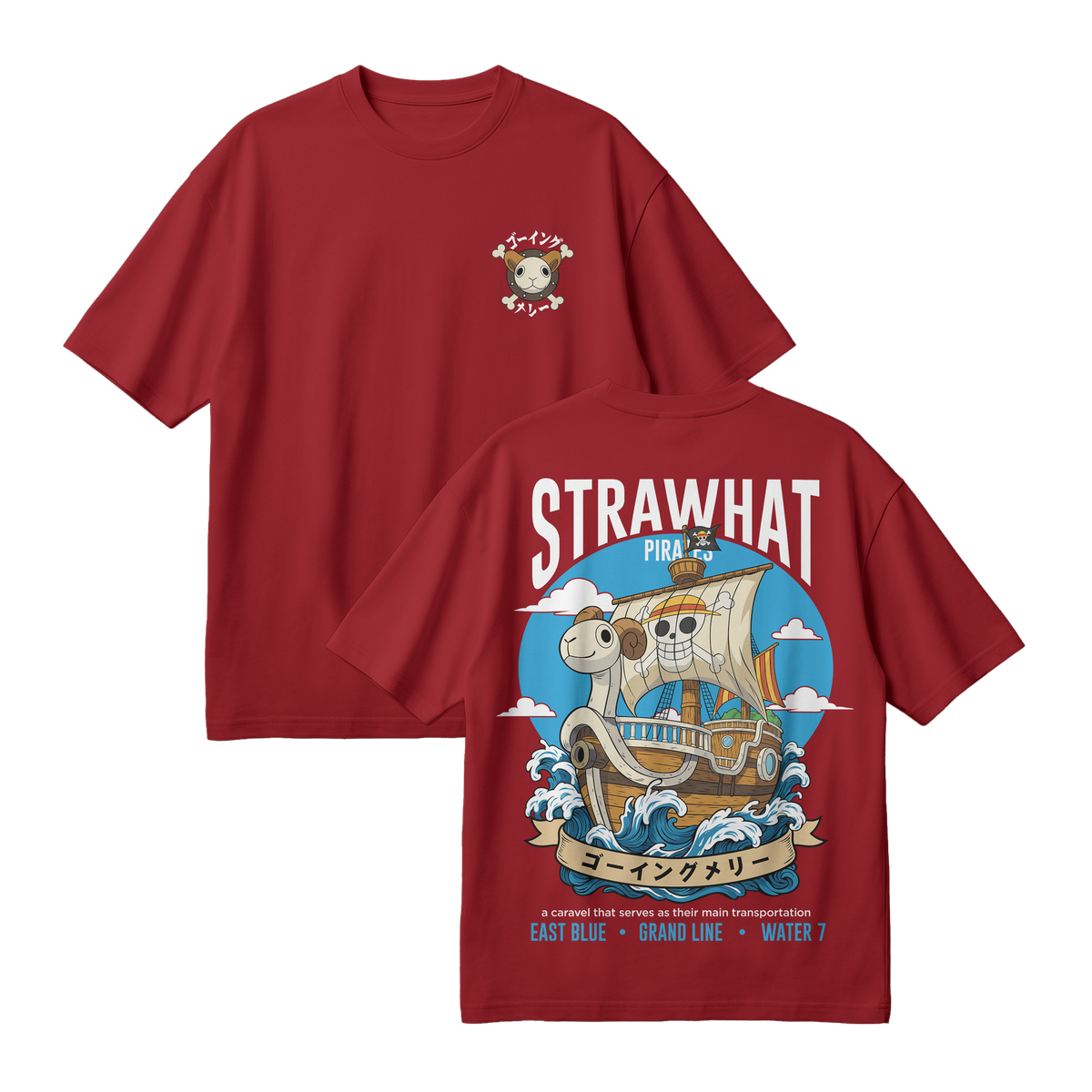 Anime One Piece Straw Hat Pirates Thousand Sunny Journey Oversized T-Shirt - RZM017