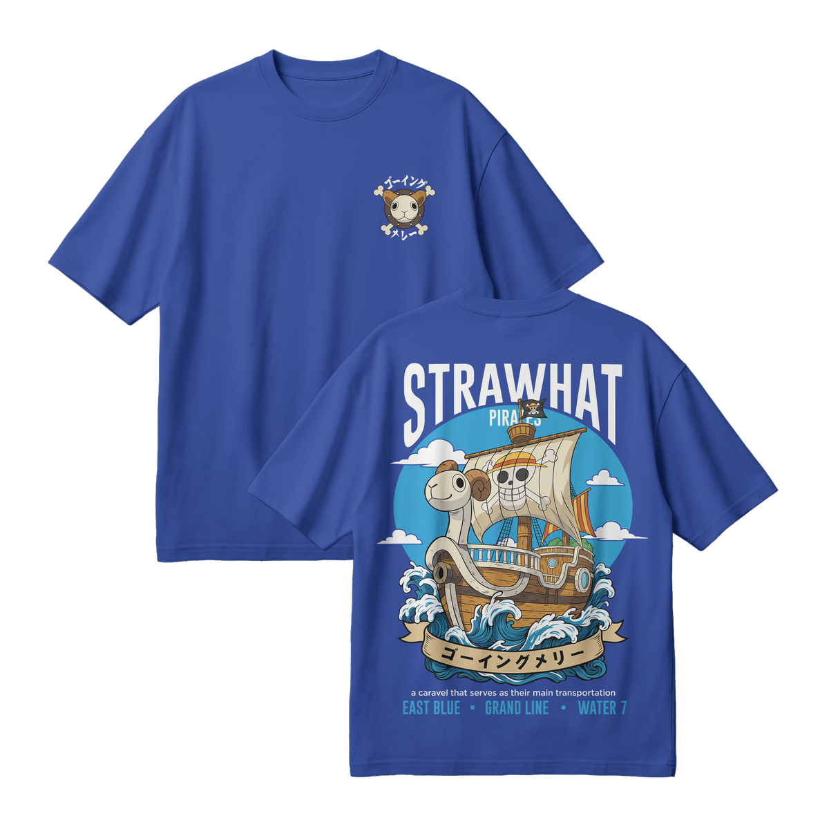 Anime One Piece Straw Hat Pirates Thousand Sunny Journey Oversized T-Shirt - RZM017