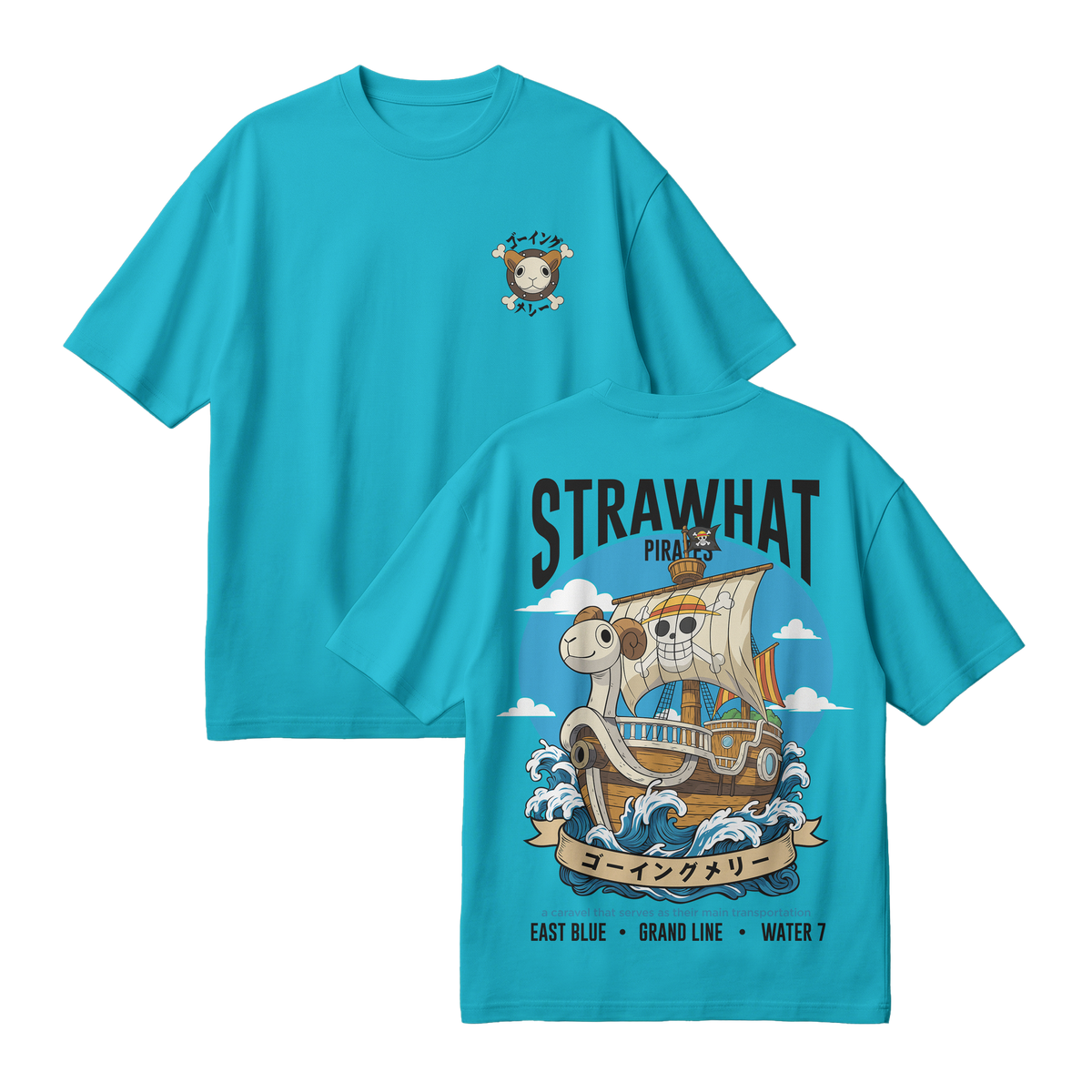 Anime One Piece Straw Hat Pirates Thousand Sunny Journey Oversized T-Shirt - RZM017