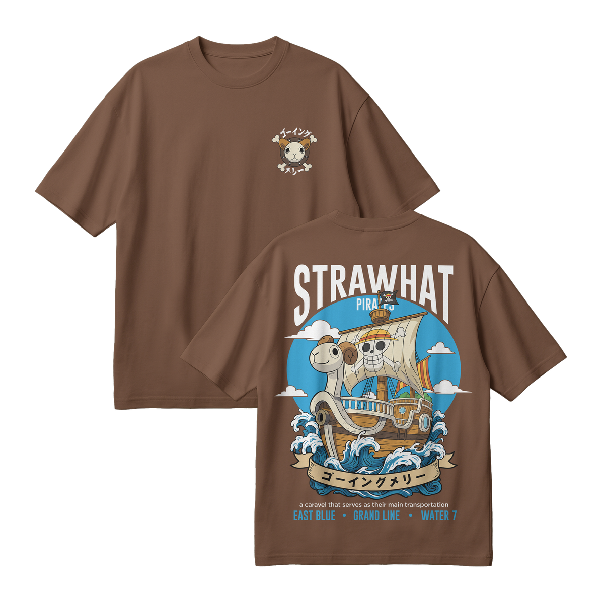 Anime One Piece Straw Hat Pirates Thousand Sunny Journey Oversized T-Shirt - RZM017