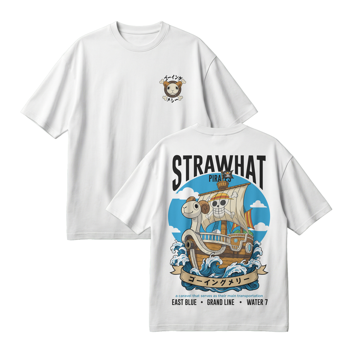 Anime One Piece Straw Hat Pirates Thousand Sunny Journey Oversized T-Shirt - RZM017