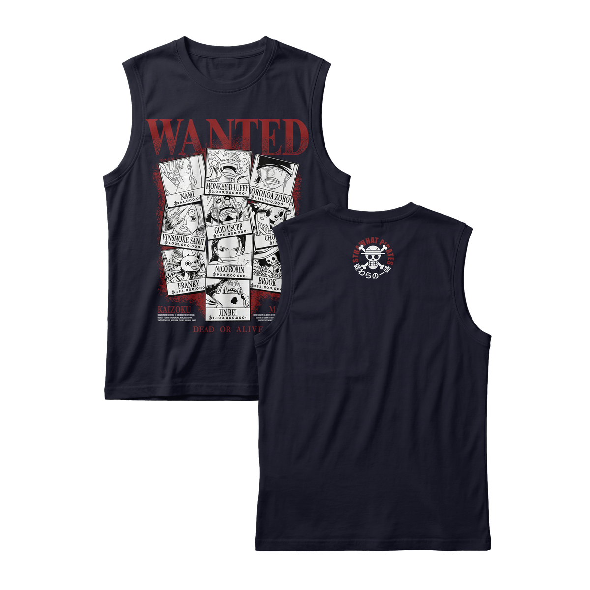 Anime One Piece Wanted Mugiwara Crew Sleeveless - RZM008