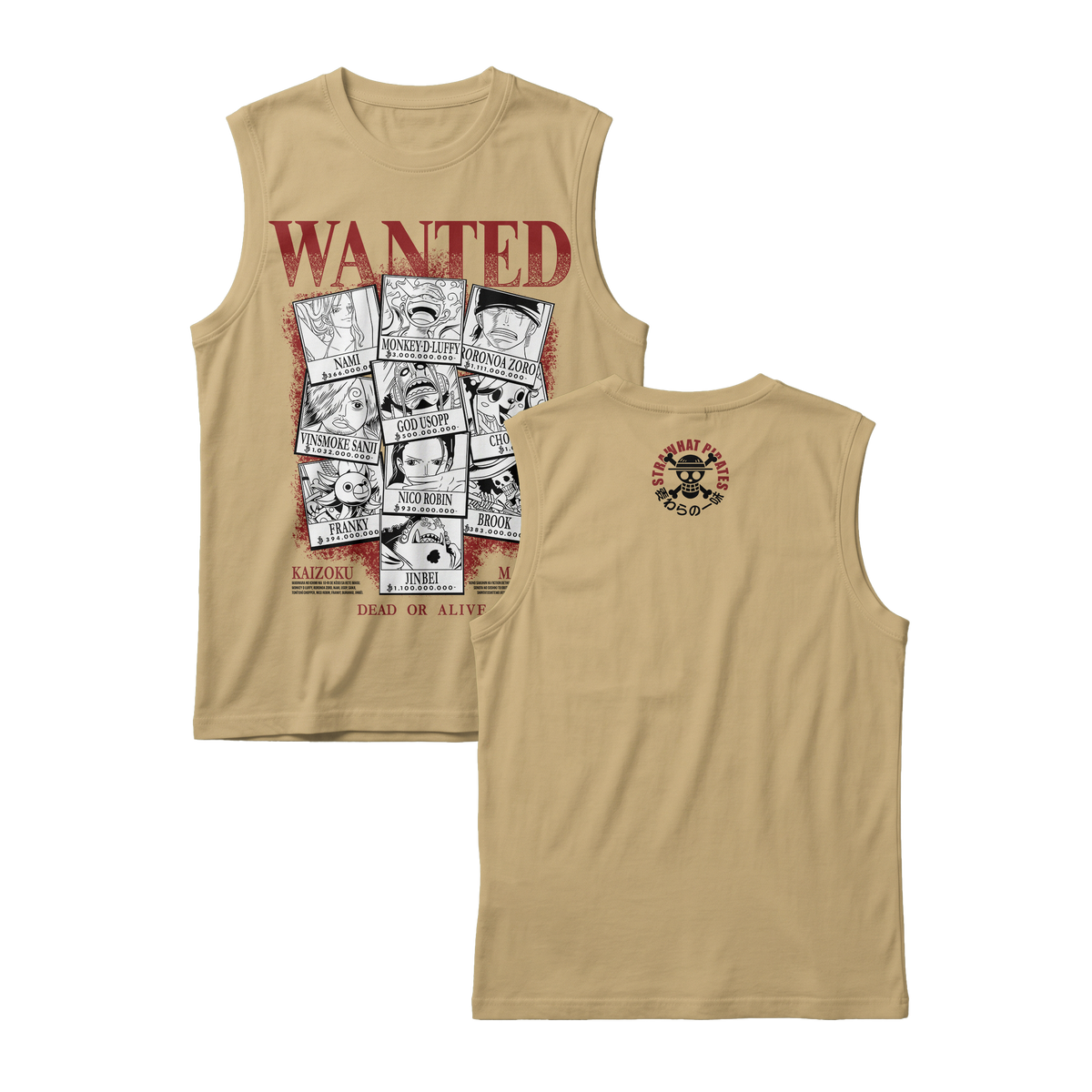 Anime One Piece Wanted Mugiwara Crew Sleeveless - RZM008