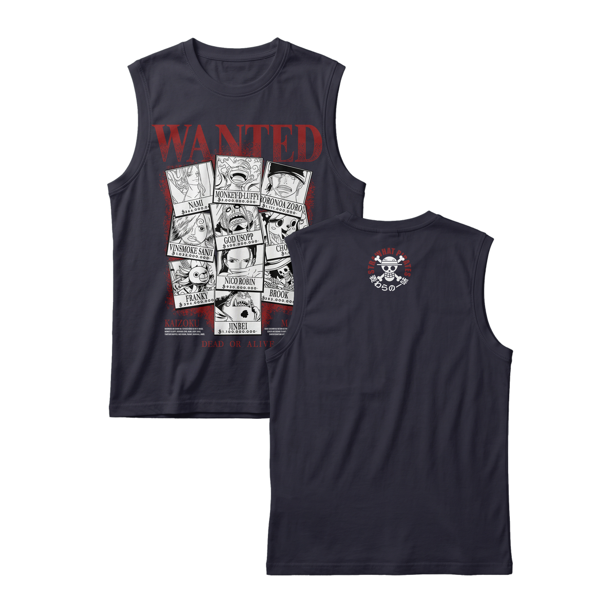 Anime One Piece Wanted Mugiwara Crew Sleeveless - RZM008