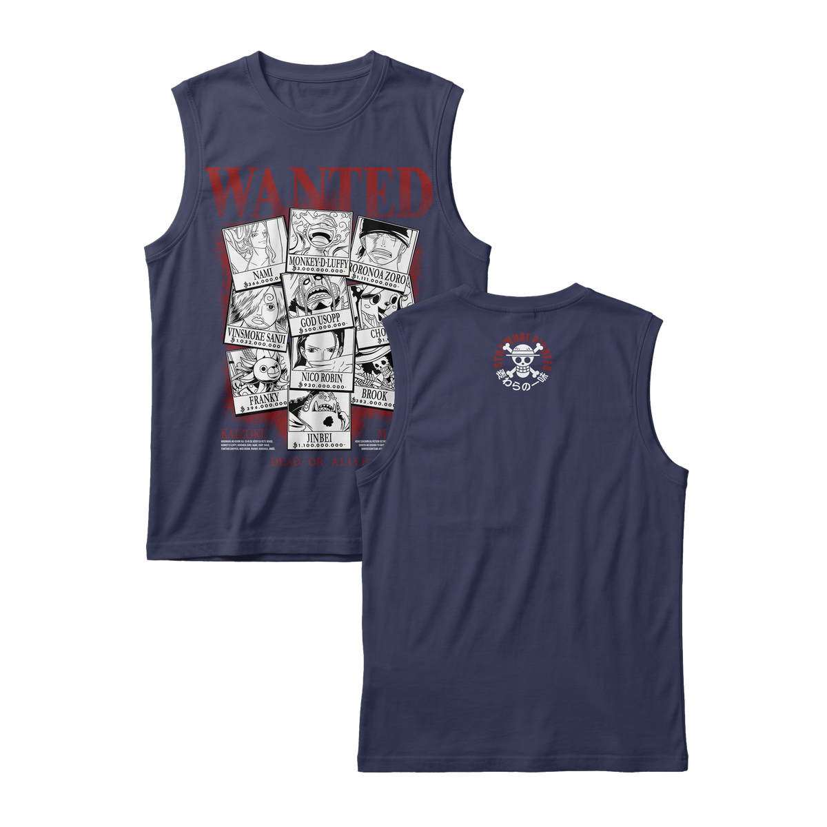 Anime One Piece Wanted Mugiwara Crew Sleeveless - RZM008