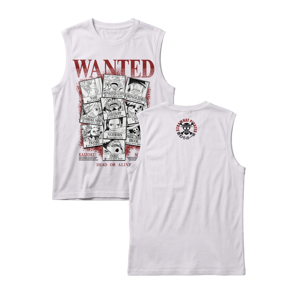 Anime One Piece Wanted Mugiwara Crew Sleeveless - RZM008