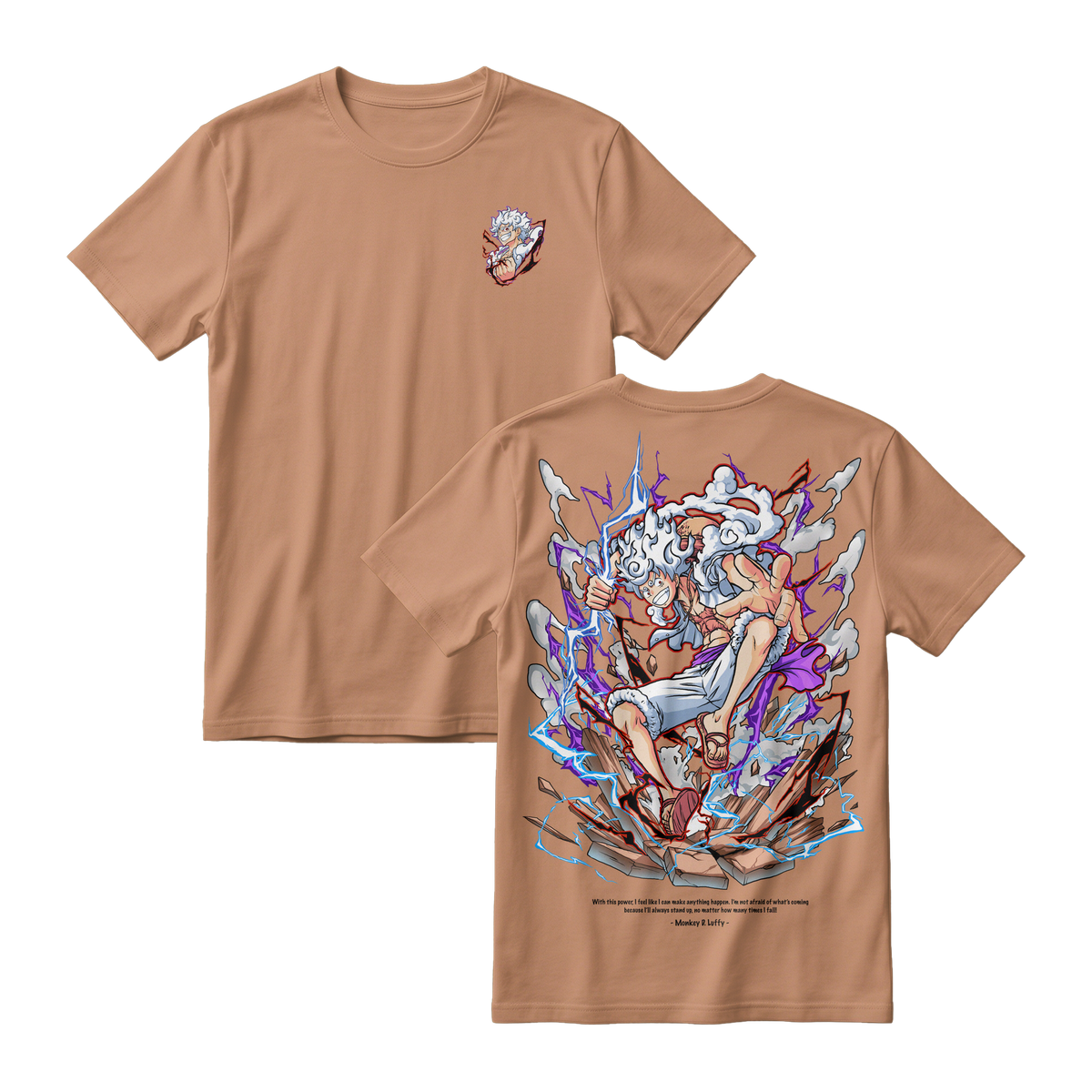 Anime One Piece Monkey D. Luffy Short Sleeve Tee - ALMOND