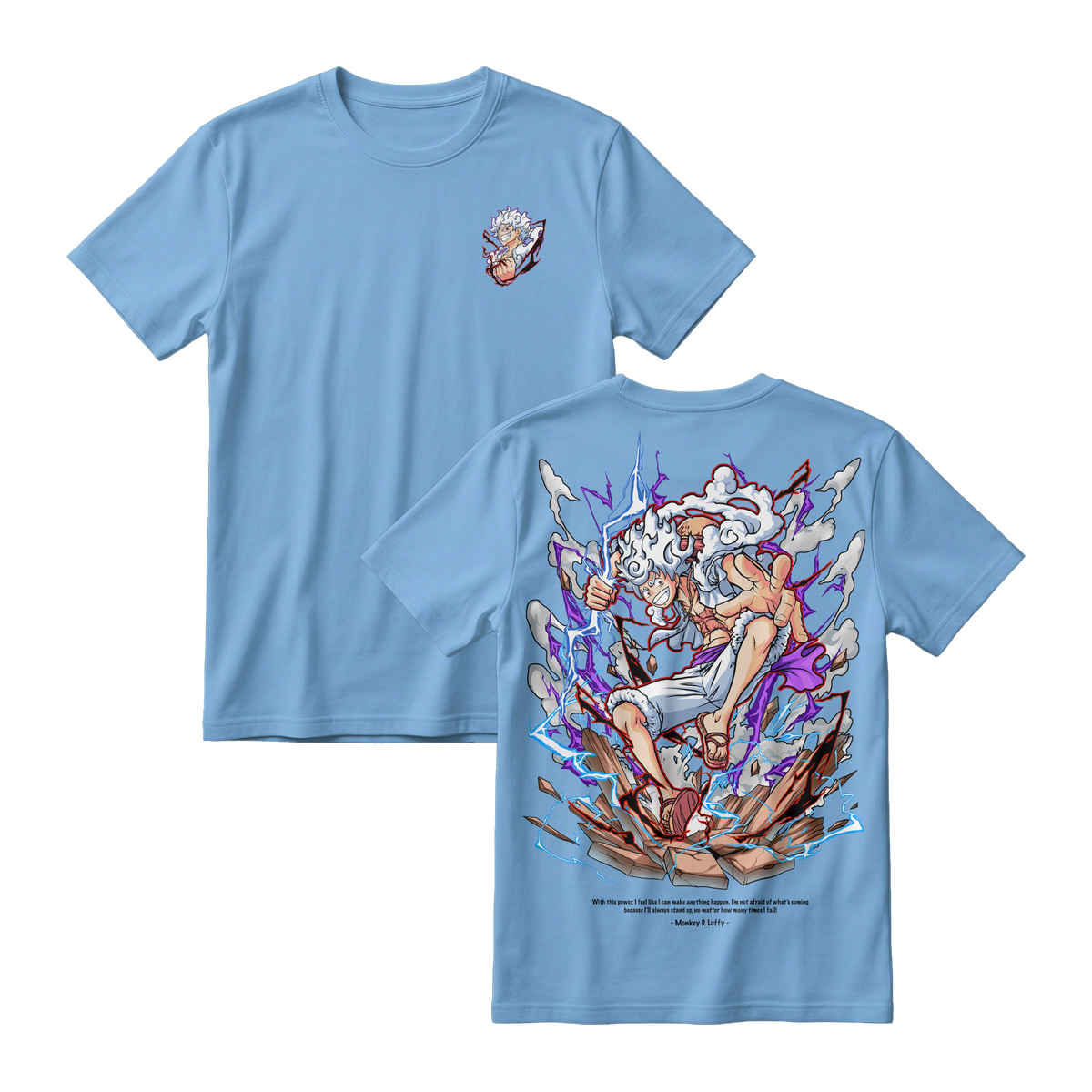Anime One Piece Monkey D. Luffy Short Sleeve Tee - ARTIC-BLUE