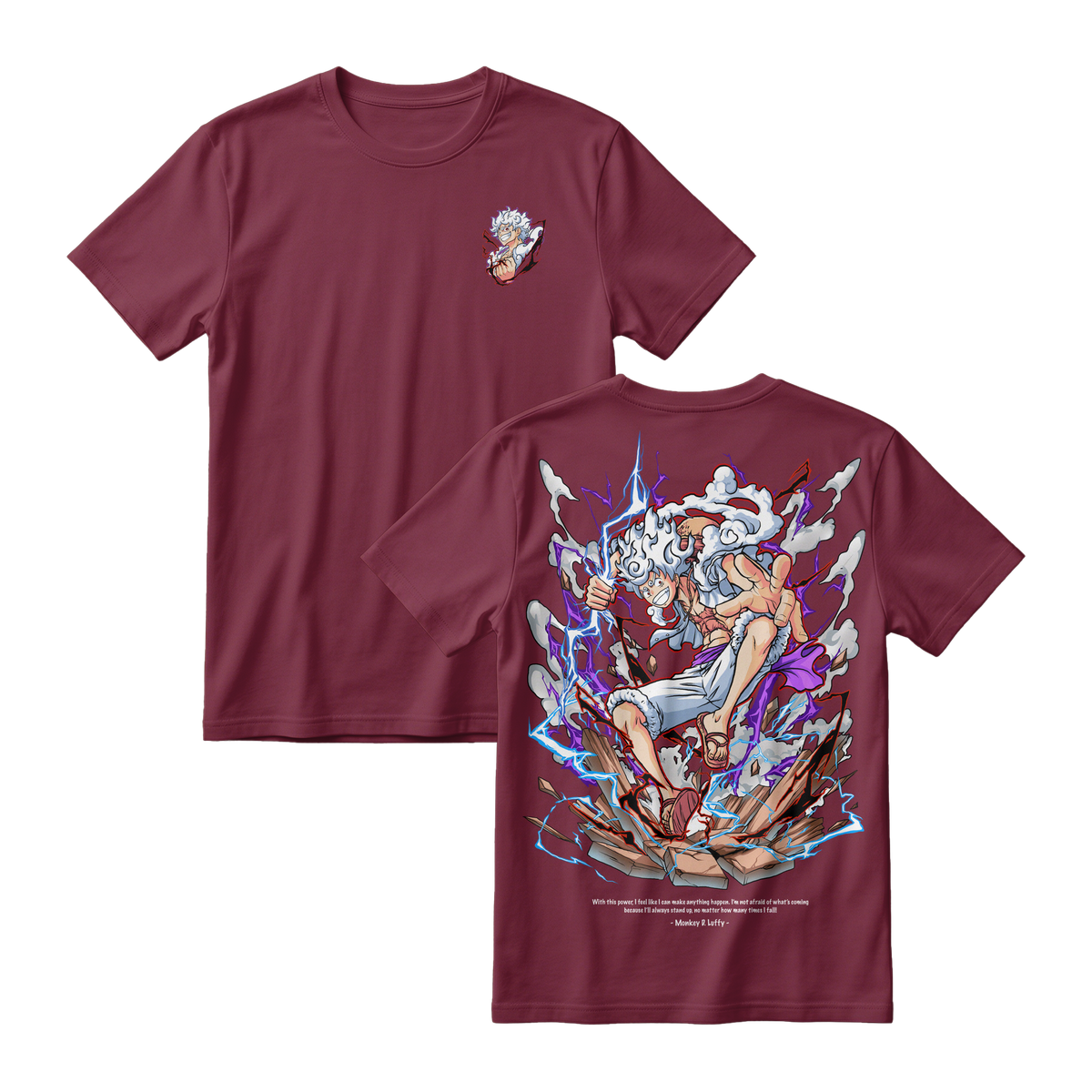 Anime One Piece Monkey D. Luffy Short Sleeve Tee - BURGUNDY