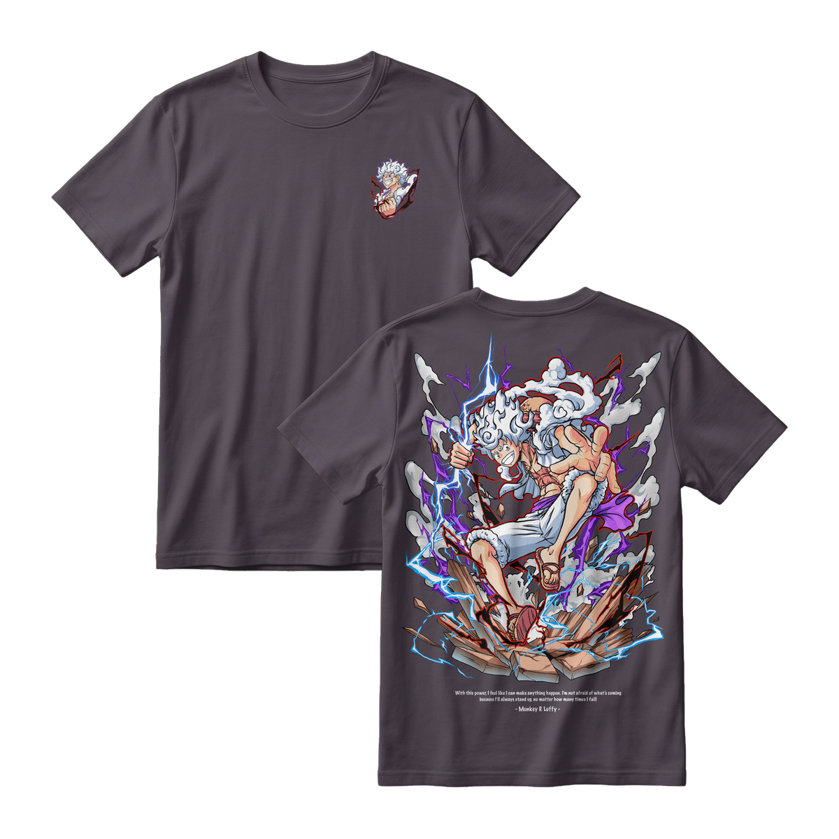 Anime One Piece Monkey D. Luffy Short Sleeve Tee - CHARCOAL