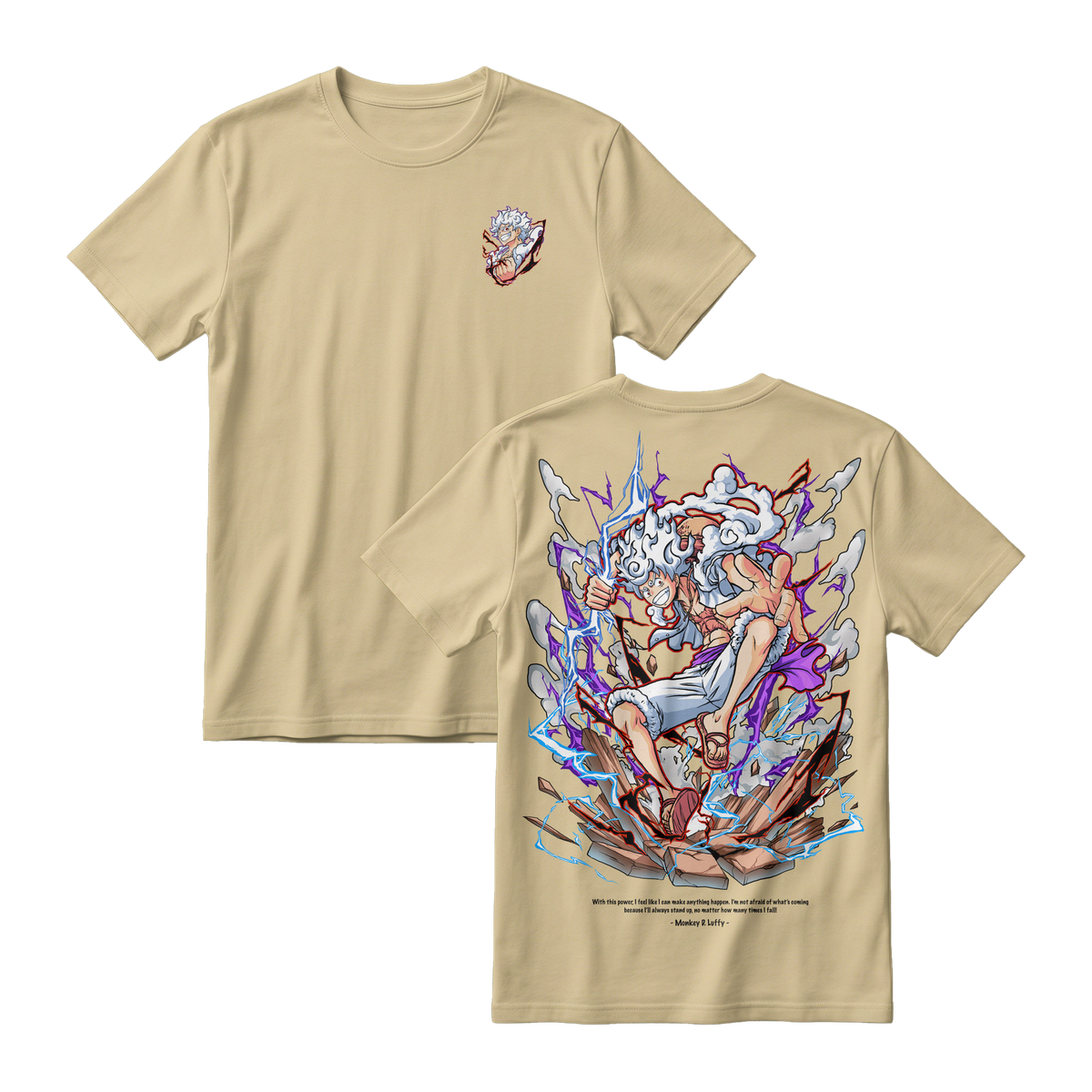 Anime One Piece Monkey D. Luffy Short Sleeve Tee - CREAM