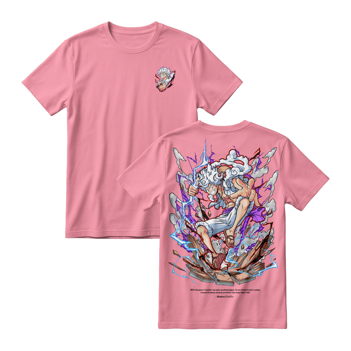 Anime One Piece Monkey D. Luffy Short Sleeve Tee - FLAMINGO